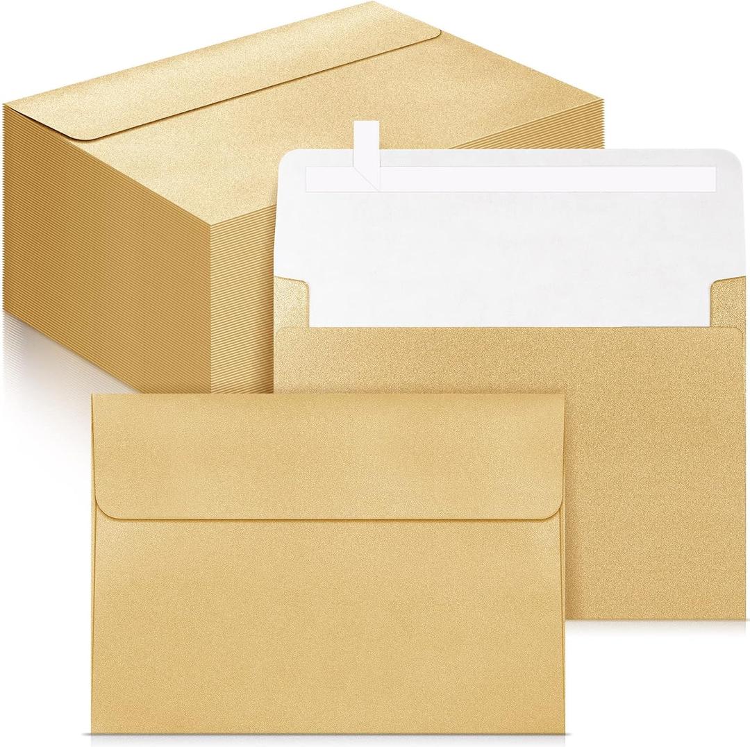 TaoBary 100 Pcs 5x7 Metallic Invitation Envelopes for 5 x 7 Cards Printable A7 Invitations Envelopes for Greeting Card Weddings Invitations Photos Postcards(Gold)