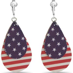 Aloha Earrings American Flag Clip Earrings-USA Flag Clip Earrings-Star Clip Earrings-Fourth 4th of July Clip Earrings