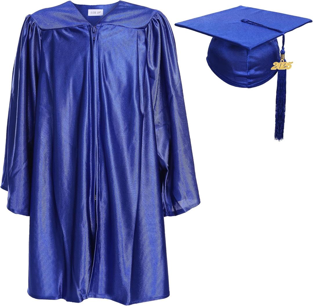 Newrara Unisex Shiny Kindergarten Graduation Gown Cap with Tassel (Blue)