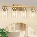 IZORRO Modern Bathroom Light Fixtures, 4 Light Brushed Gold Vanity Lights, Bathroom Lighting Fixtures Over Mirror with Clear Glass for Living Room Cabinet Bedroom
