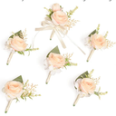 Champagne Boutonniere for Men - Groom and Groomsmen Rose Boutonniere - Set of 6, Formal Dinner Party and French Rustic Vintage Wedding