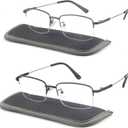Bifocal Reading Glasses for Men, Half Metal Frame Flexible Titanium Arm Bi-focal Readers Blue Light Blocking Black +Gun Metal, +1.75