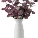 Fake Eucalyptus Stems, Artificial Silver Dollar Eucalyptus Leaves with 3 Branches, 6Pcs Purple Faux Greenery Plants Bouquet for Vase, Bathroom Farmhouse Decor