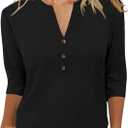 JomeDesign Womens Tops 3/4 Sleeve V Neck Shirts Dressy Casual Tunic Blouses Summer Tees (L)