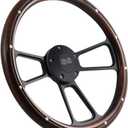 14" Dark Mahogany Wood Steering Wheel w/Black"SS" Horn for Any Chevy Car or Truck