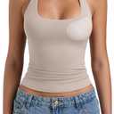 PINKMSTYLE Womens Padded Halter Tops Double Lined Sleeveless Tank Tops Built in Bra Backless Y2K Going Out Tops (Beige, S)