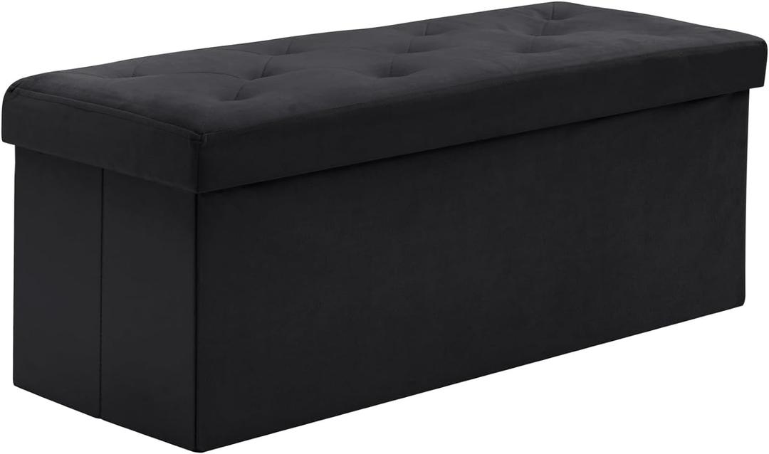BRIAN & DANY 43" Folding Storage Ottoman Bench, Velvet Ottoman with Storage for Living Room, Long Shoes Bench,Flannelette Footrest Benches Seat (Black) (15.7"D x 43.3"W x 15.7"H, Black)