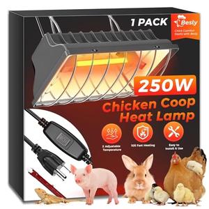 Heat Lamp for Chicken Coop, 250W Waterproof Brooder Heater for Indoor & Outdoor Used, Infrared Heat Lamp with Adjustable Temp & Height, Ideal for Poultry, Livestock & Small Pets