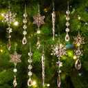 18pcs Crystal Christmas Ornaments for Christmas Tree Decorations-Champagne Hanging Acrylic Snowflake and Icicle Ornaments with Drop Pendants for New Year Party Decorations Supplies