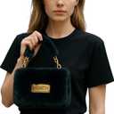 FHQHTH Fluffy Faux Fur Crossbody Bag for Women  Cute Small Purse with Chain Strap, Plush Evening Handbag & Makeup Bag (Black)