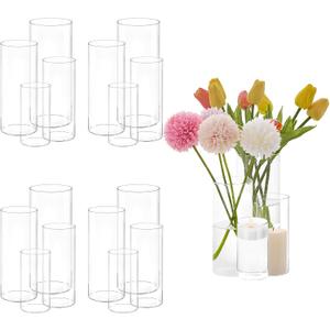 16 Pcs Cylinder Vases Set, 4,6,8,10 Inch Tall Clear Glass Vases for Centerpieces, Modern Floating Candle Holders Vase for Wedding, Table Shelf, Party, Home Decor