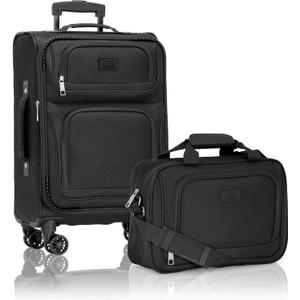 U.S. Traveler Rio Lightweight Softside Rolling Carry-on Suitcase, 4-Wheel Set, Black
