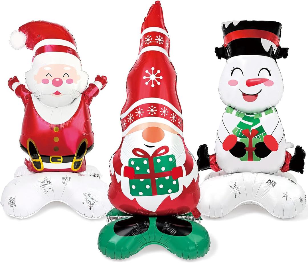 Vileafy Christmas Foil Balloons Set of 3  Extra Large 50 Inches Santa Claus, Snowman & Gnome Giant Holiday Balloons for Christmas Party Decorations, Indoor Outdoor Family & Festive Dcor