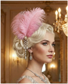 2 Pcs Women Victorian Hair Accessories Includes Ostrich Feather and Pearl Tassel Barrette Clip for 18th Century Renaissance Queen Blonde Beehive Cosplay Decor