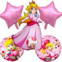 5Pcs Princess Peach Foil Balloons,Mario Theme Birthday Party Decorations Supplies for Girl (C)
