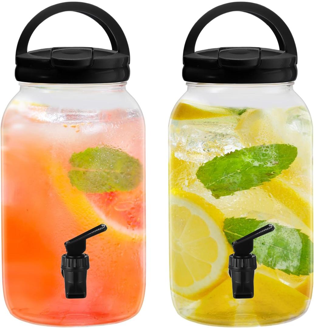 Havawish 2 Pcs 1 Gallon Plastic Beverage Dispenser with Spigot Clear Summer Kitchen Fridge Drink Dispenser for Parties Lemonade Juice Tea Beer Cold Water(Black,Cylinder)