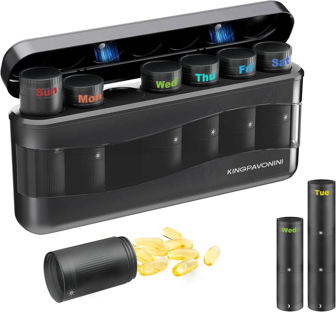 KingPavonini Weekly Pill Organizer 2/3 Times a DayDIY Connection, Magnetic Travel Pill Box 7 Day, Am Pm Daily Pill Case, Pill Holder Container for Vitamin, Fish Oil Medicine Organizer
