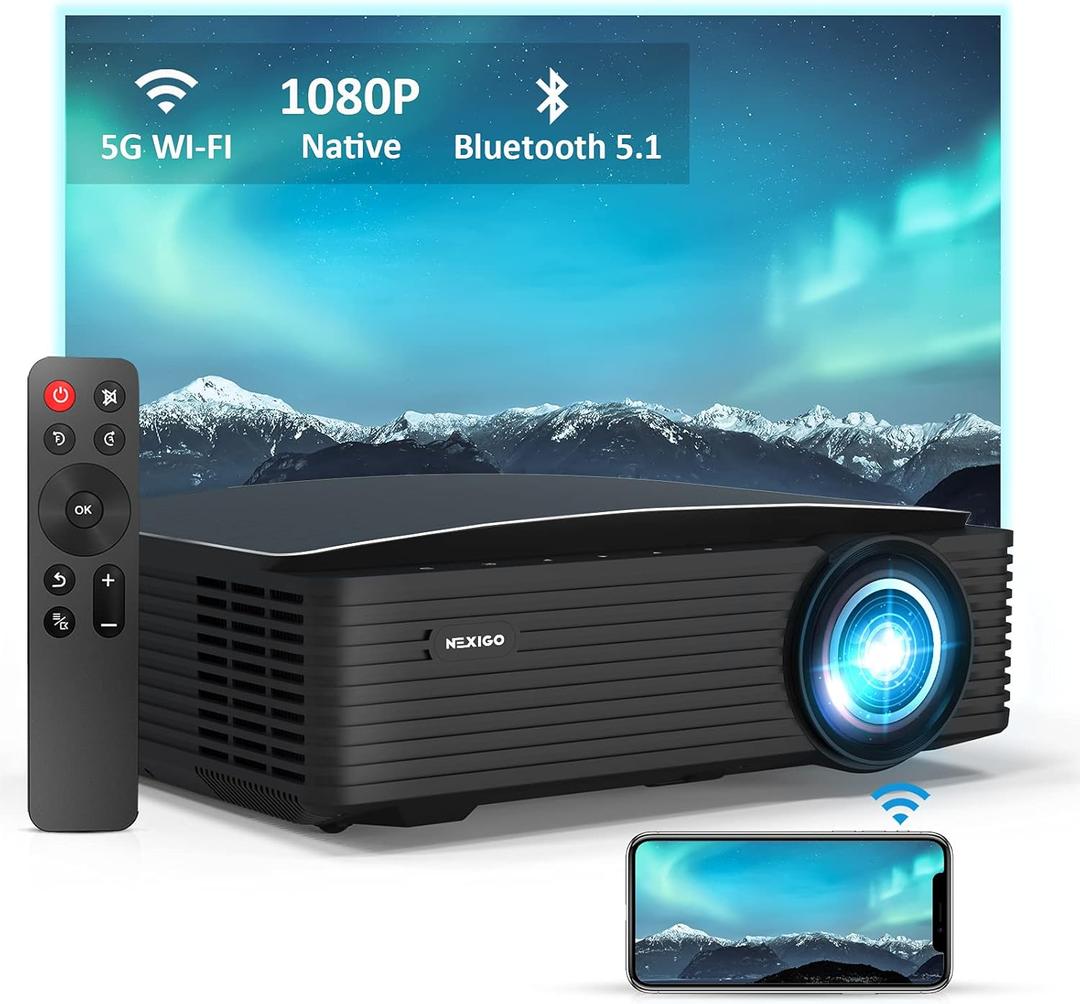NexiGo PJ20 Outdoor Movie Projector with WiFi and Bluetooth, Native 1080P, Dolby_Audio Sound Support, Compatible w/TV Stick,iOS,Android,Laptop,Console 