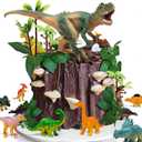 GLAHORSE 26 PCS Dinosaur Cake Toppers With Dinosaur Eggs Leaves Trees Cake Decorations For Birthday,Dinosaur Themed,Jungle Safari, Wild Animals,Kids Party Decorations