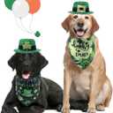 4Pcs Green Irish St. Patrick's Day Dog Hat & Bandana Set with Shamrock Decor, Reversible, Adjustable, Lightweight, All Ages