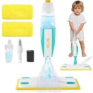 Spray Mop for Kids, Toddlers Cleaning Sets with Real Water Sprayer, Kids Mop Toys, Montessori Cleaning Set, Christmas Birthday Gifts for Boys Girls Age 3 4 5 6, Green