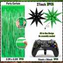 Pixel Gamer Birthday Decorations for Boys All in One Party Decor Kit with Authentic Biome Colors (Cocoa Brown, Jungle Green, Black) Includes TNT & Controller Foil Balloons, Backdrop, and Tablecloth