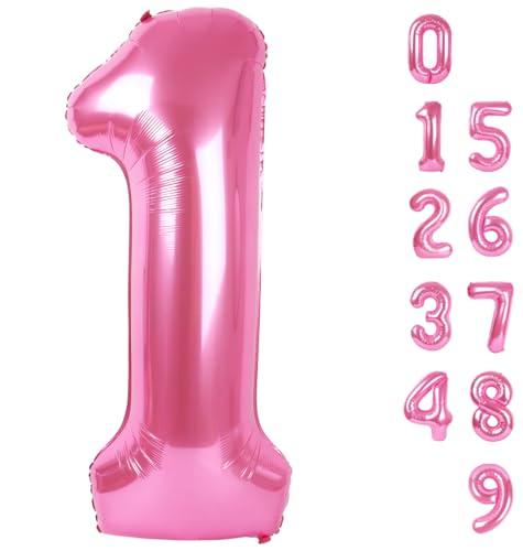 Number Balloons 1, 40 Inch Ballons for Girl Boy 1st 1 11 21 Birthday Decorations Baby Shower Photo Shoot, Pink One Balloons