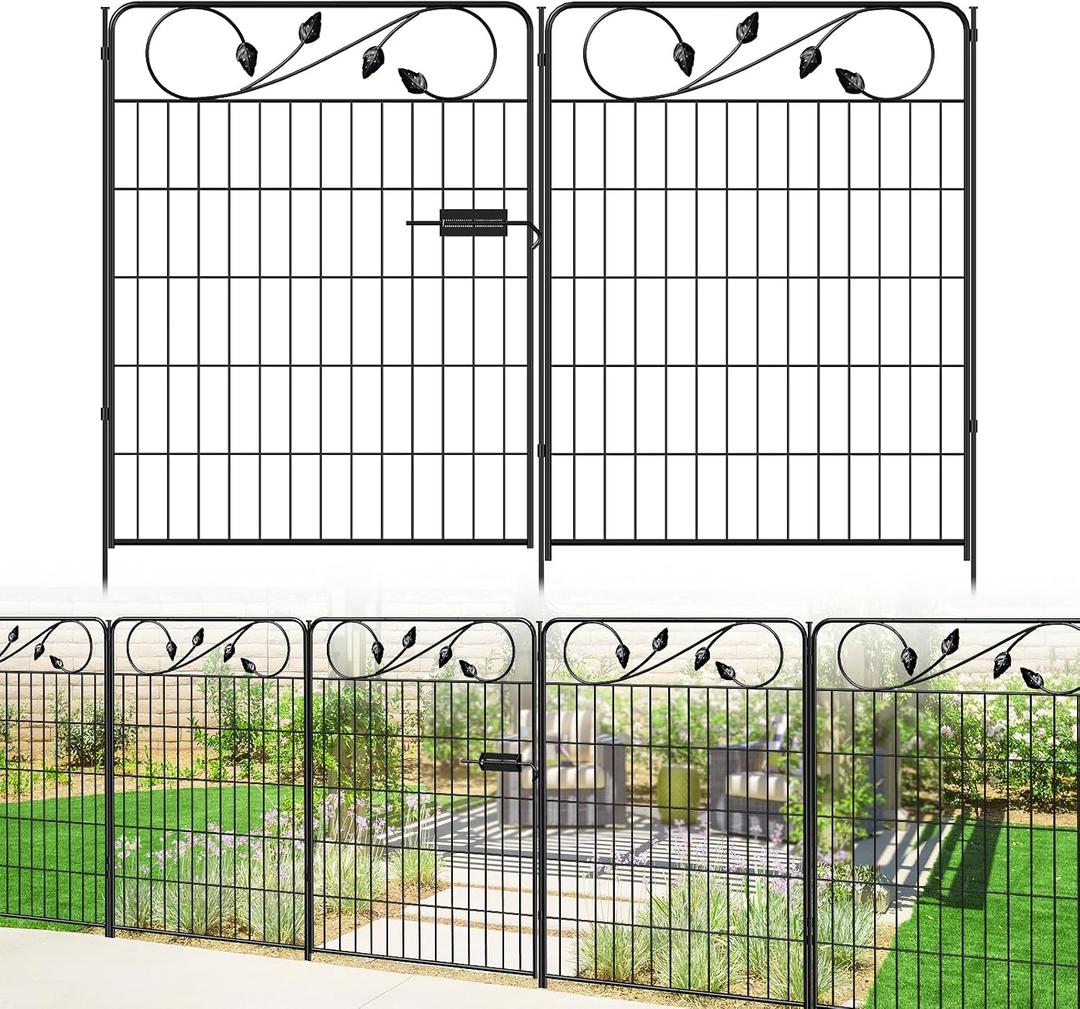 Metal Garden Fence with Gate 36in(H) X18.6ft(L) 1Gate+7Panels Border Fences