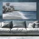 Coastal Wall Art Blue Gray Beach Wall Decor Landscape Abstract Canvas Painting Modern Ocean Artwork Framed for Living Room Bedroom Bathroom Office Decor 58"x29"Can Be Hung Directly