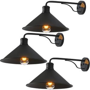 Outdoor Light Fixture for Porch and House, 12" Exterior Barn Light with Dusk to Dawn Black Classic Light Fixture for Farmhouse (Set of 3)