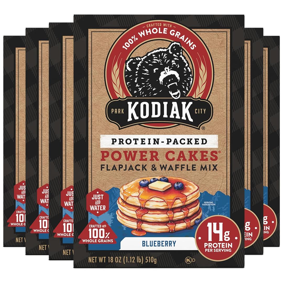 Kodiak Cakes Power Cakes, Pancake & Waffle Mix, Blueberry, High Protein,100% Whole Grains (Pack of 6), BBD: 02/Dec/2026