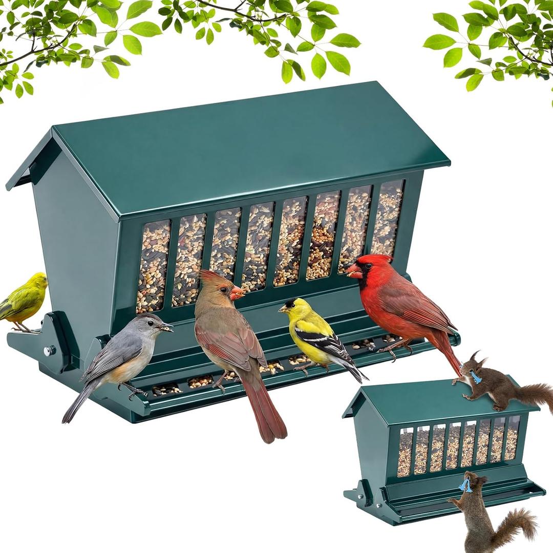 Zonon Squirrel Proof Bird Feeder Metal 12lbs Large Capacity for Cardinals Chickadees Green Bird Feeder on Pole for Outdoors, Not Including Pole