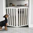 ZJSF Foldable Freestanding Indoor Dog Gate for House Wood White Long Pet Gates Dog Fence for Stairs Puppy Gates for Hallways, Puppy Gate,Support Feet Included, White, 32 "Height-2 Panels, 【2 Panels】40''w x 32''h
