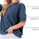 Dokotoo T Shirts for Women Striped Color Block Loose Fit Round Neck Womens Tops Fashion 2025 Oversized Tshirts for Women (Medium, Navy Blue)