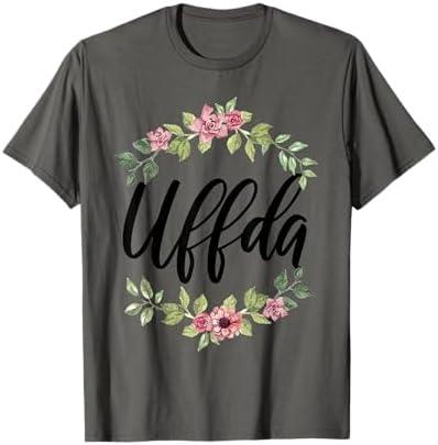 Uffda Funny Floral Norwegian Heritage Saying T-Shirt Size S