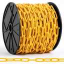 1/4" Yellow Safety Chain on Reel 100FT, Heavy Duty Welded Steel Barrier Chain with Spool, High Visibility Industrial for Crowd Control, Parking Lot, Driveway Safety, Construction Zones