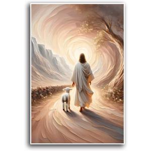 Framed Jesus Canvas Wall Art Jesus Lamb Wall Decor Gallery Decor Unique Print Wall Decor for Living Room Bedroom Church Christian Decor 16x24 Inch Ready to Hang
