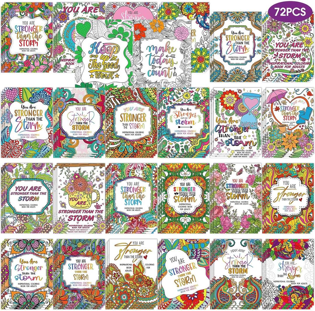 72 Pcs Motivate Coloring Book for Adult Kids Bulk, DIY Art Coloring Book for Drawing with Flower Motivational Words for Stress Relief Party Favors Goodie Bag Filler