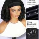 FANCEE Yaki Wavy Headband Wigs for Black Women 14 Inch Black Kinky Straight Wear and Go Wig with Curly Wavy Ends Synthetic Glueless Half Wig with Headbands Attached Blow Out Style Natural Hair Texture