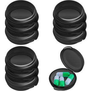 Patelai Small Pill Case Travel Pill Container Clear Mini Organizer Box Round Black Medicine Case Holder for Pocket Purse Briefcase Travel Medicine Cod Liver Oil Storage(10 Pack)