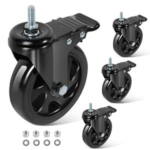 BZOLIHEU Caster Wheels 5 Inch, Swivel Threaded Stem Casters Set of 4 Heavy Duty 2400lbs, UNC 3/ 8" -16 x 1 (Stem Diameter 3/ 8", Stem Length 1") Locking Casters Wheels Black