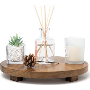 Round 11.8" Acacia Wood Decorative Tray – Farmhouse Wood Riser Pedestal Stand for Kitchen and Bathroom Decor, Counter Display, Vanity Tray (Large, 11.8" Dia)