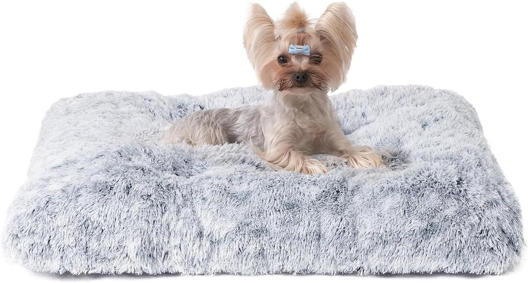 EHEYCIGA Fluffy Dog Crate Bed for Small Dogs, Plush Faux Fur Crate Pad, Calming Anti Anxiety Small Dog Bed (23.6 x 17.5, Grey)