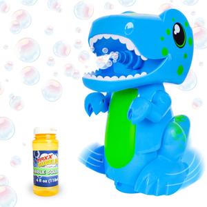 Bump N Go Dino - Moving Bubble Blower for Kids, Lights and Sounds Dinosaur Bubbler, Spins and Moves, Outside Toy, Automatic Bubble Machine, 4oz Bubble Solution Included, Blue