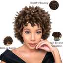 Short Curly Ombre Brown Afro Wig for Black Women, Braided Dreadlock Synthetic Hair Glueless, African American Women's Natural Style