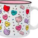 Silver Buffalo Sanrio Hello Kitty Valentine Candy Hearts And Bows Love and Bestie Pattern Ceramic Camper Mug, 20 Ounces