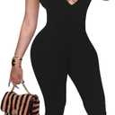 Hafailia Womens Sexy Sleeveless One Piece Jumpsuits Cutout Bodycon High Waisted Club Outfits Catsuits (Black, L)