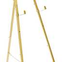 Baoz Metal Easel Stand, Gold Geometric Tall Adjustable Easel Stand for Sign with Chain Support Display Stand Floor 3 Tier Easel for Wedding, Painting Canvas, Tripod for Home and Office