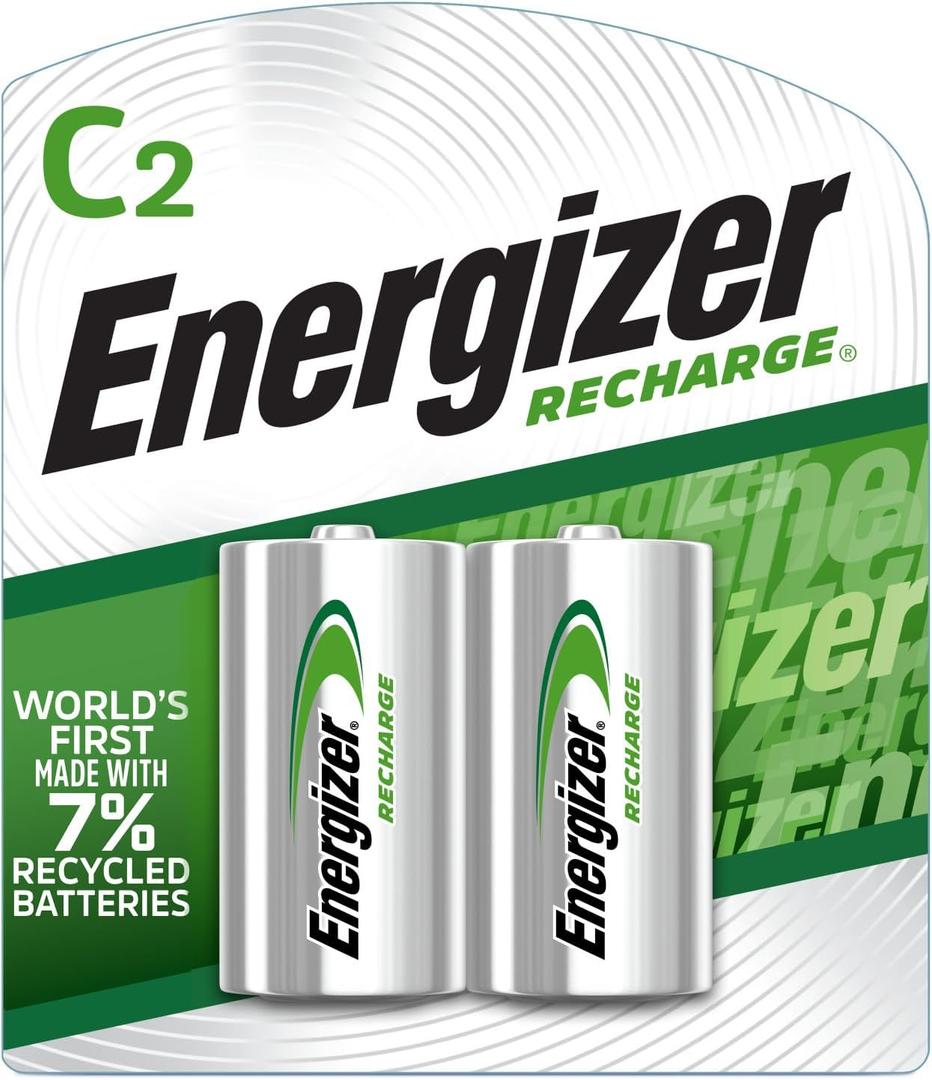 Energizer Rechargeable C Batteries, Recharge C Battery Precharged, 2 Count