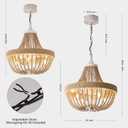 Vintage Bohemian Empire Chandelier Fan with 64 Wood Bead Strands, 7-Blade Invisible Fan, Antique White Gold Finish Ceiling Fan for Living Room, Bedroom  White-rubbed Gold, 20 inch, Wooden Bead